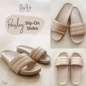 Paisley Slip-On Slides- TAUPE